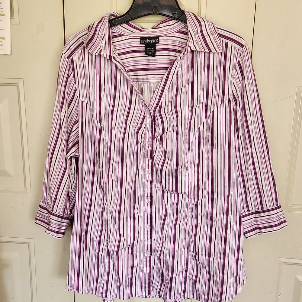Lane Bryant Purple Striped Women's Top